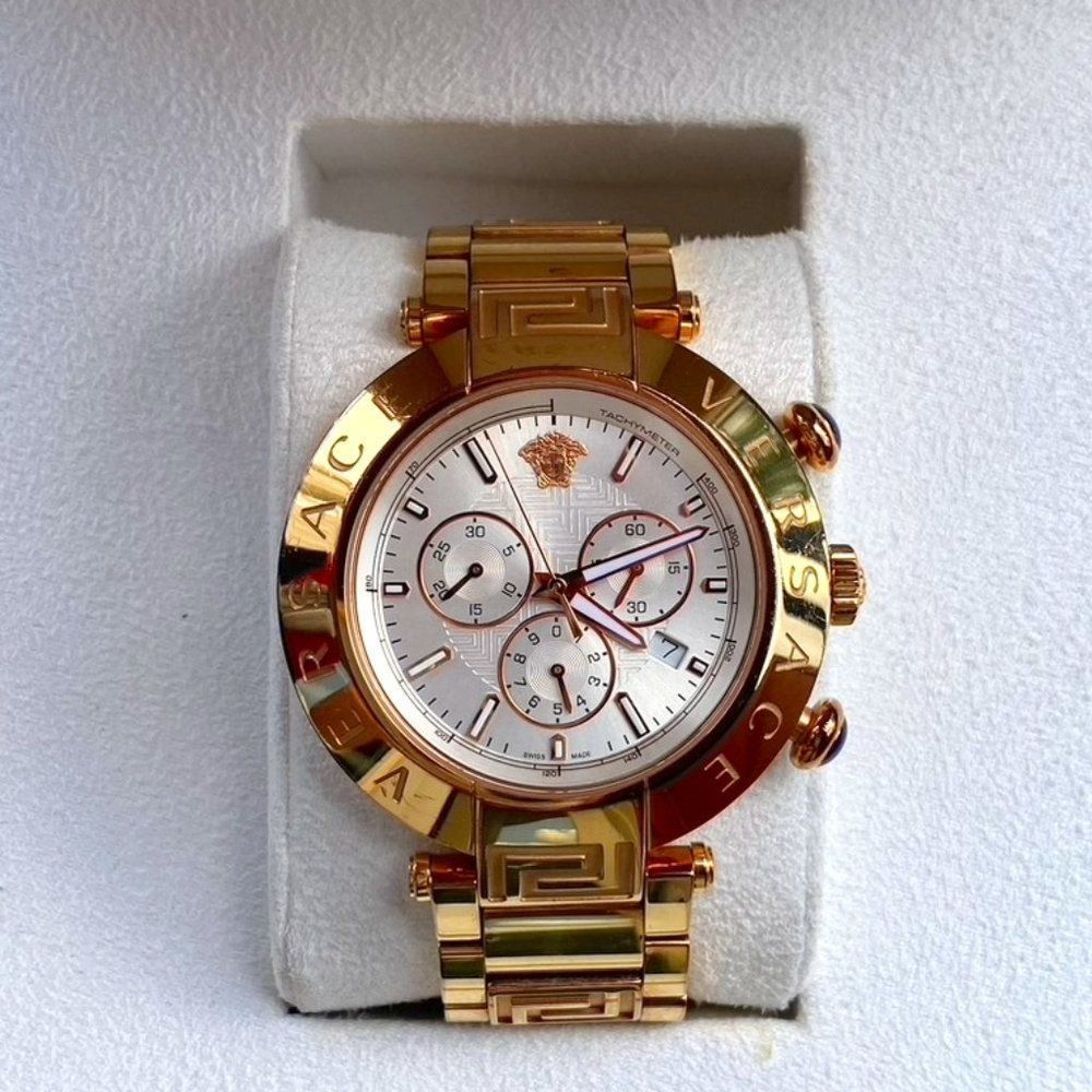 Versace Unisex Reve Rose Gold Chronograph Watch Blue Sapphire Swiss Made